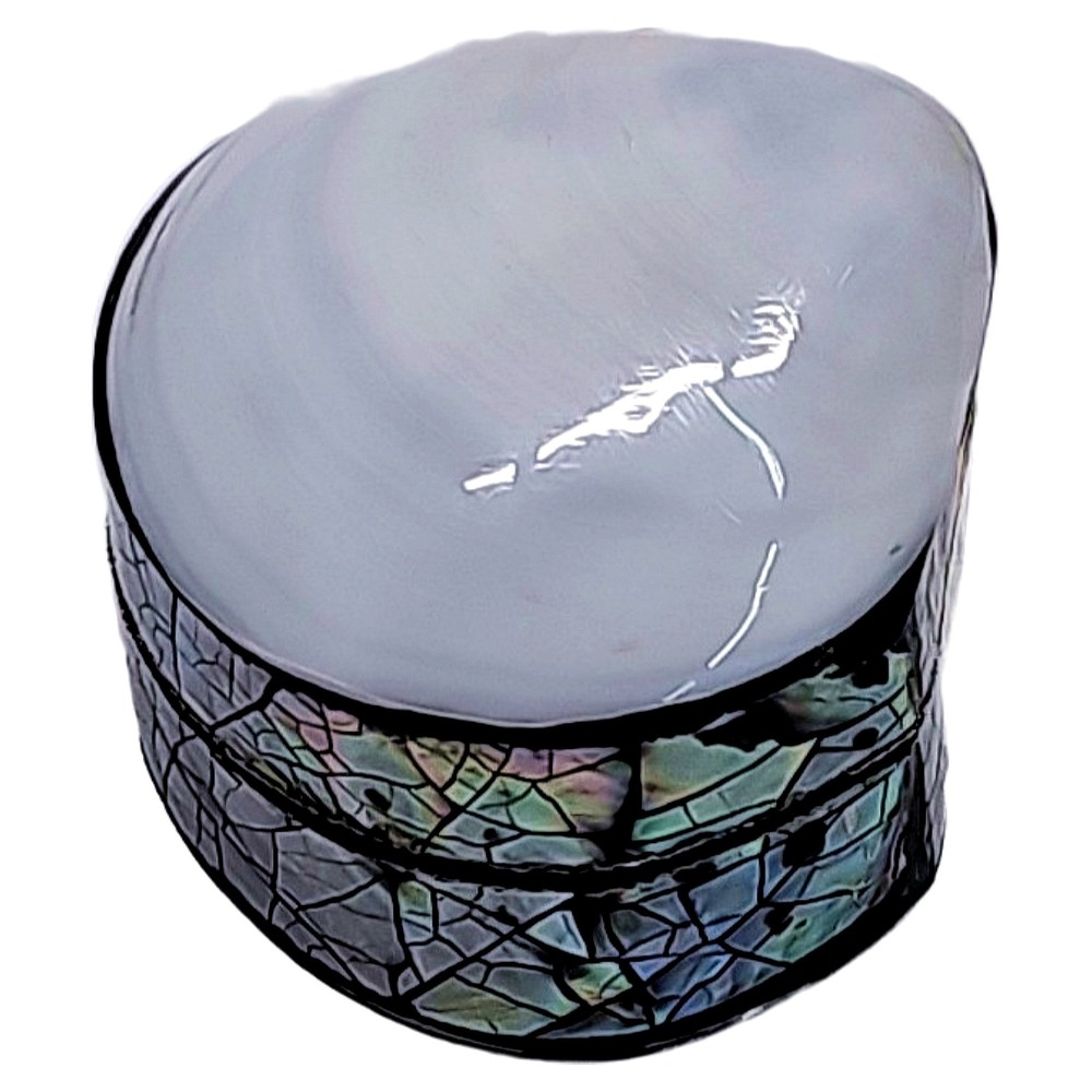 Mosaic Abalone Shell Trinket Box Iridescent MOP Coastal Jewelry Case Excellent - Picture 6 of 10